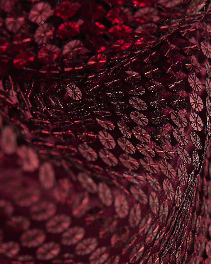 Red Sleeveless Sequin Cowl Neck Cami Top