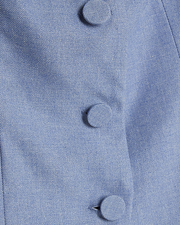 Blue High Neck Fitted Waistcoat
