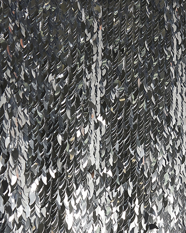 Silver Sequin Midi Skirt