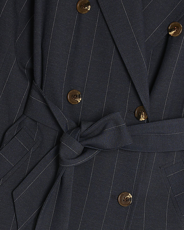 Navy Pinstripe Tailored Trench Coat