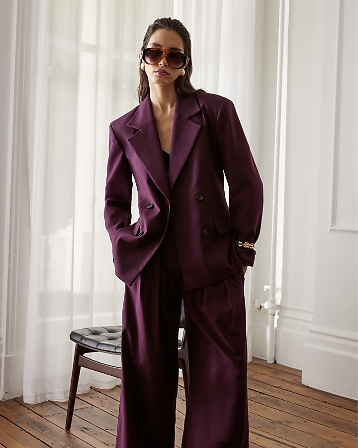 Red Cinched waist Double Breasted Blazer