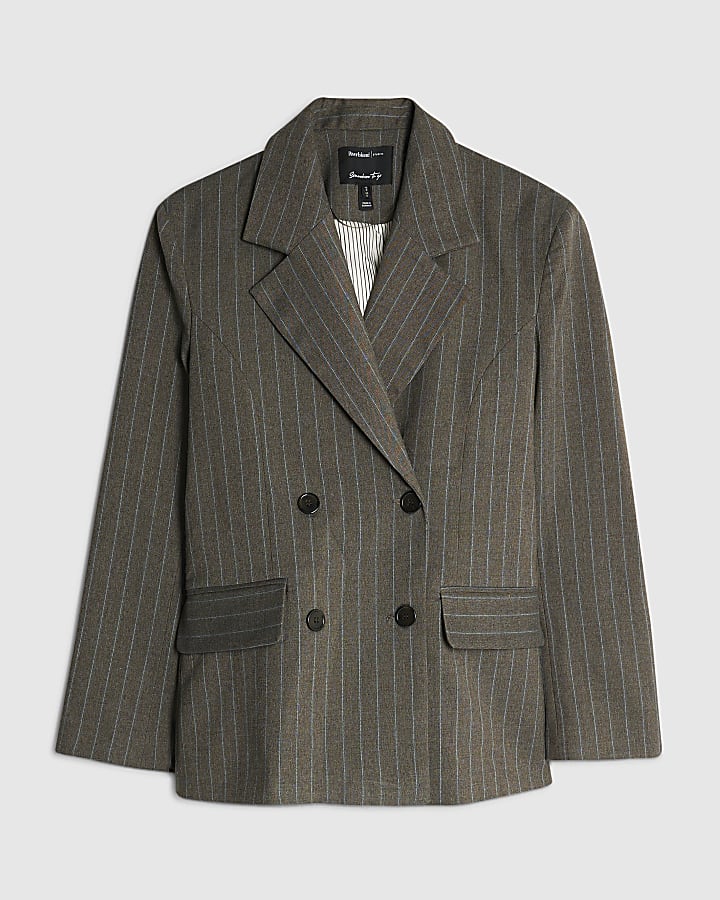 Brown Pinstripe Cinched Blazer