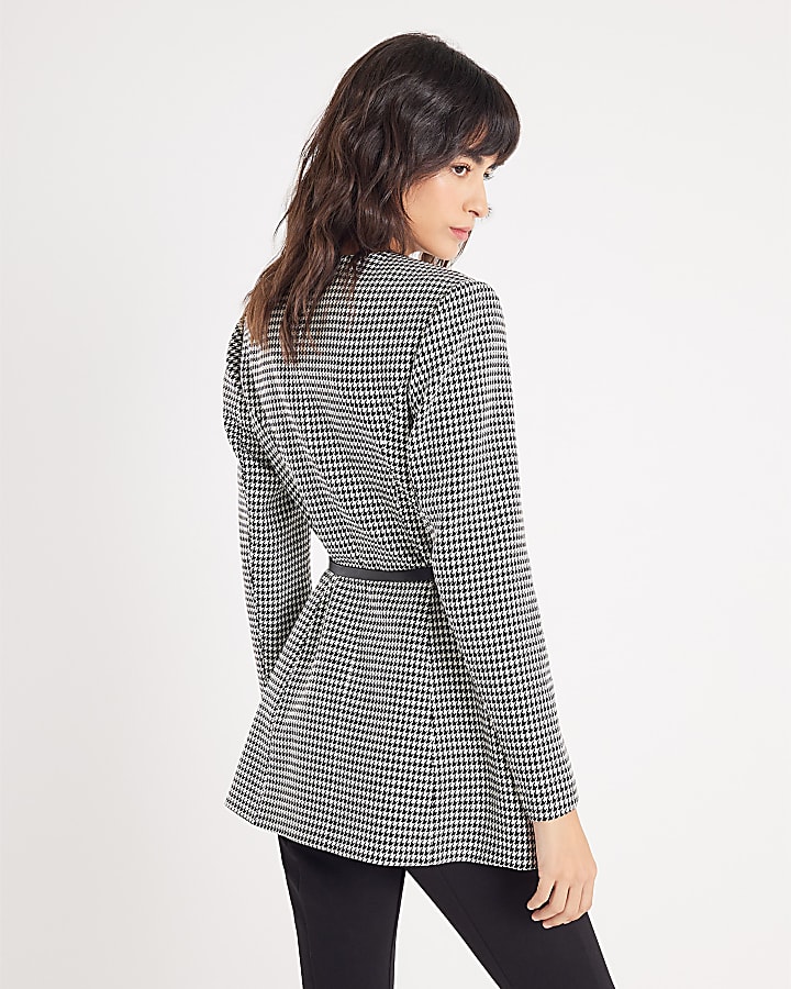 Black Dogtooth Print Structured Blazer