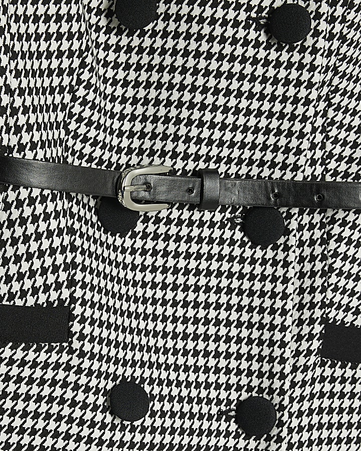 Black Dogtooth Print Structured Blazer