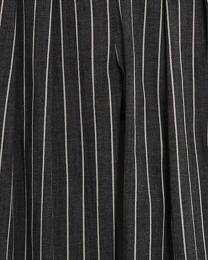 Grey Striped Wide Leg Trousers