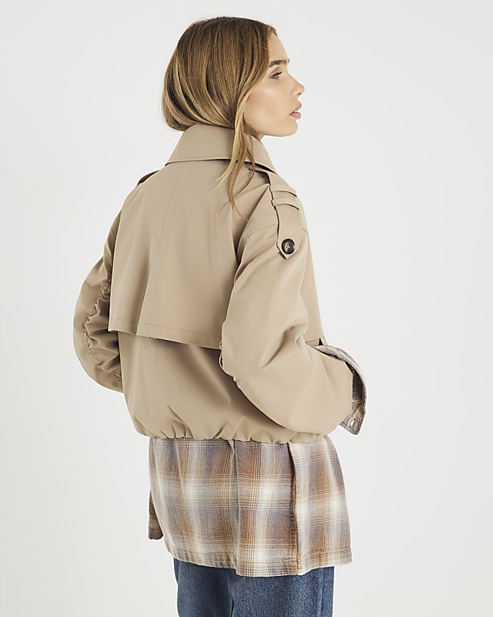 Beige Short Bubble Hem Trench Jacket