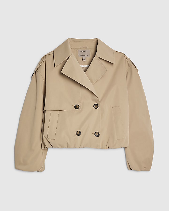 Beige Short Bubble Hem Trench Jacket