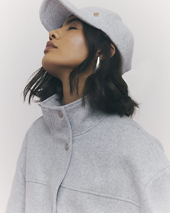 Grey Funnel Neck Bomber Jacket