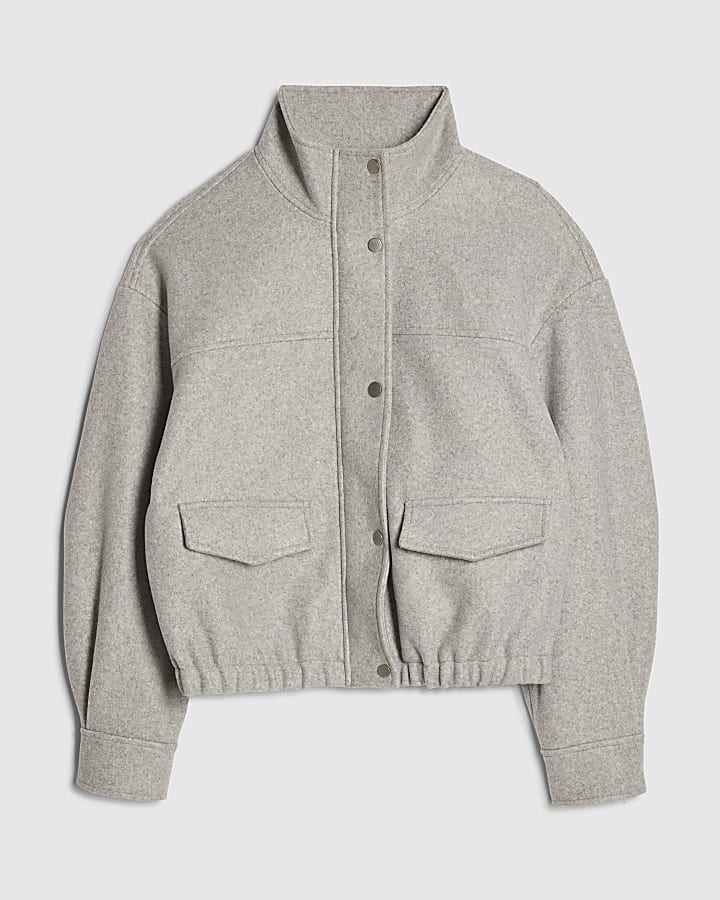 Grey Funnel Neck Bomber Jacket