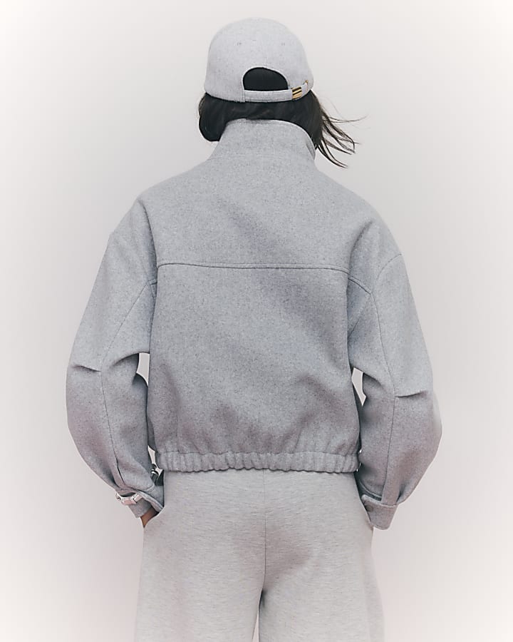 Grey Funnel Neck Bomber Jacket