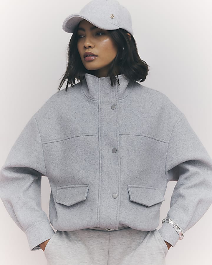 Grey Funnel Neck Bomber Jacket
