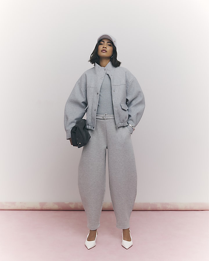 Grey Funnel Neck Bomber Jacket