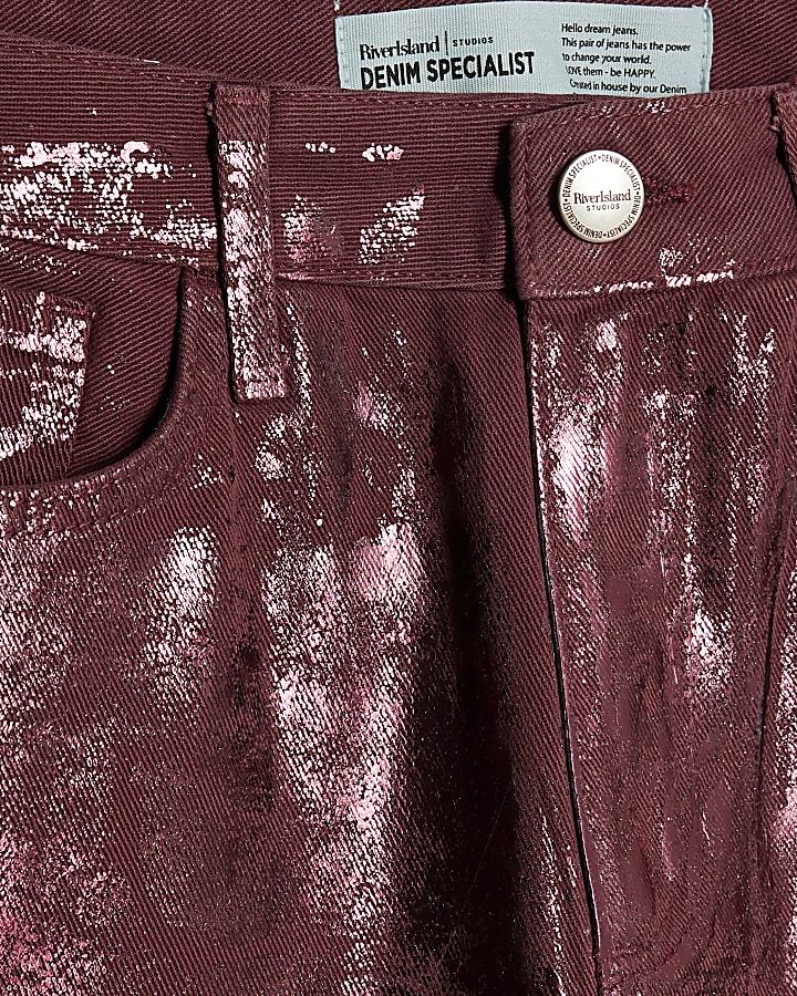 Petite Red Metallic Coated Straight Leg Jeans