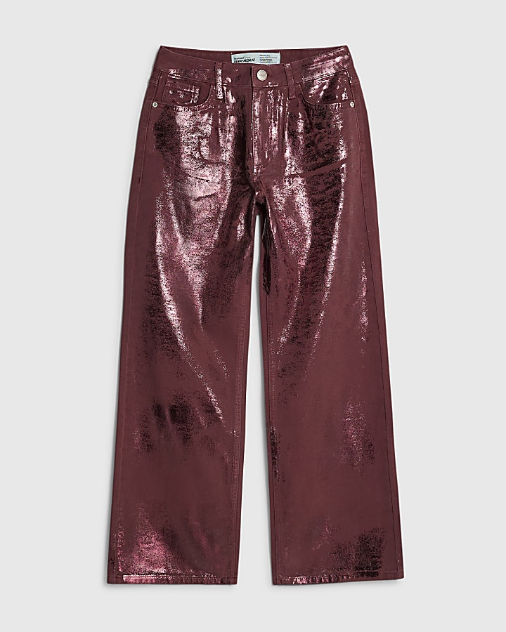 Petite Red Metallic Coated Straight Leg Jeans
