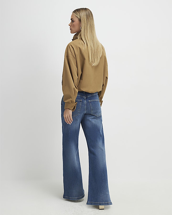Petite Blue High Rise Snaffle Flared Jeans