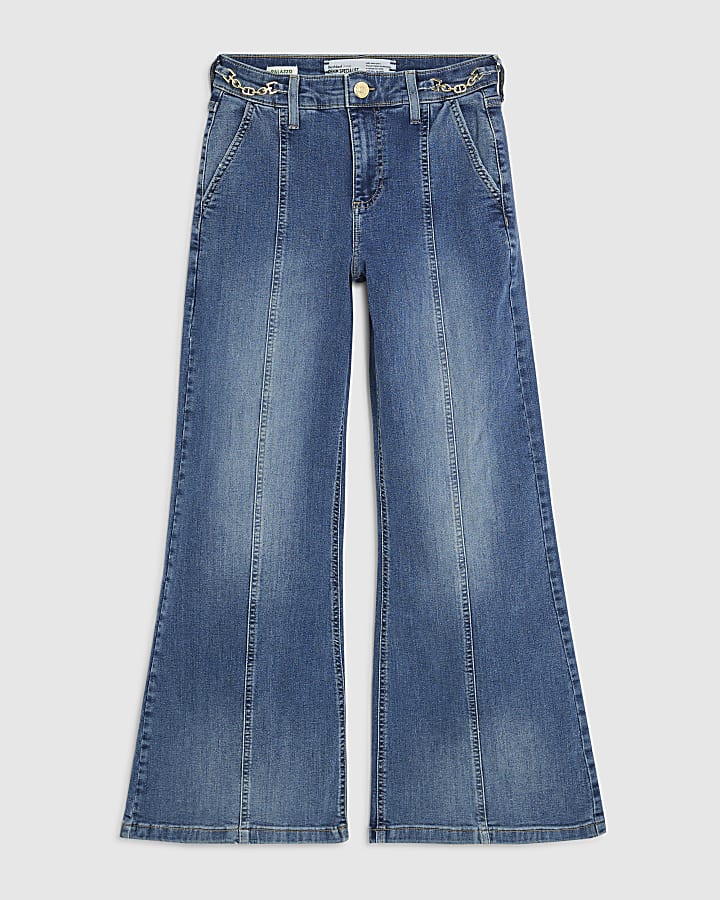 Petite Blue High Rise Snaffle Flared Jeans