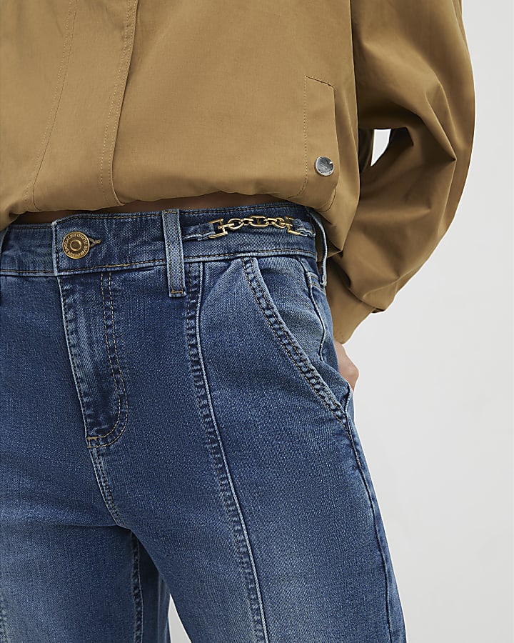 Petite Blue High Rise Snaffle Flared Jeans