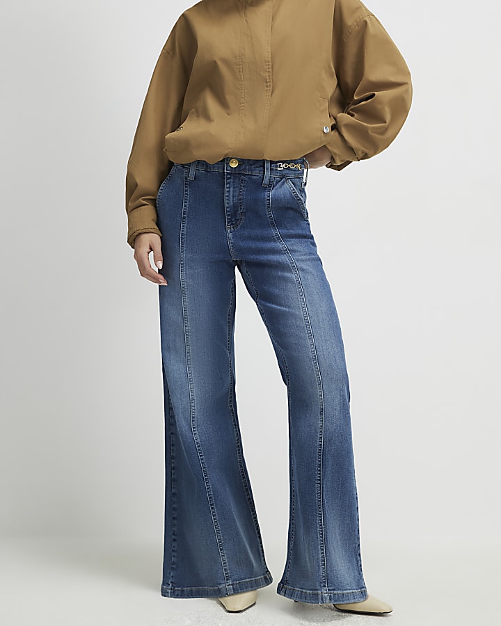 Petite Blue High Rise Snaffle Flared Jeans