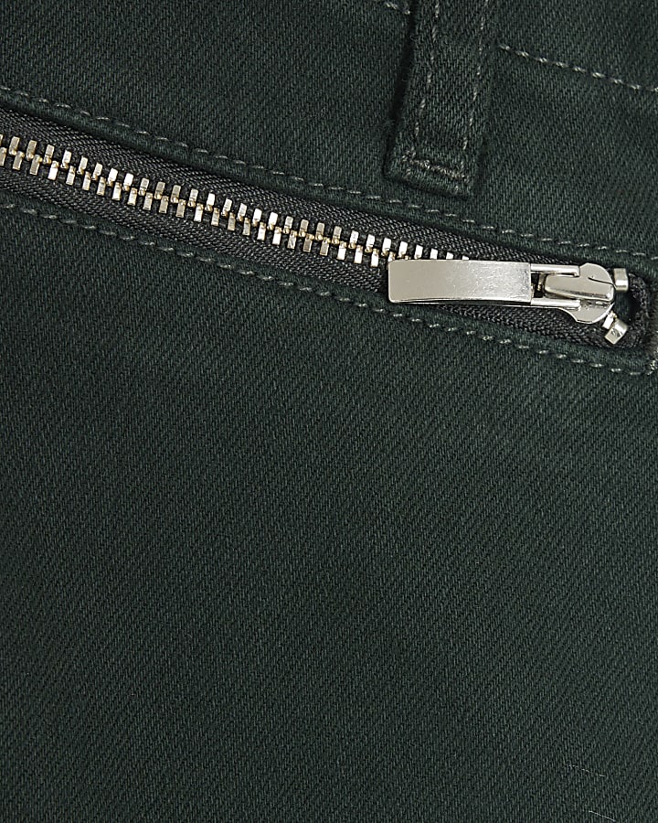 Petite Green Zip Front Relaxed Flare Jeans