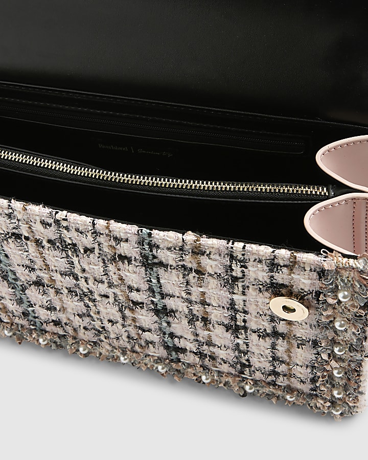Pink Boucle Panelled Shoulder Bag