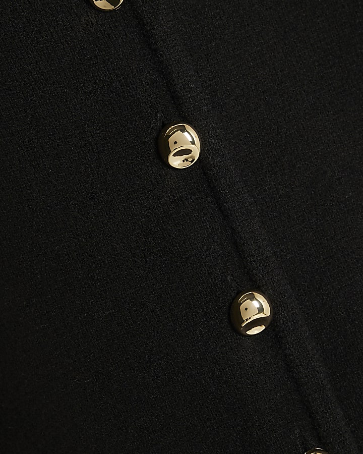 Black Knitted Structured Sleeve Cardigan