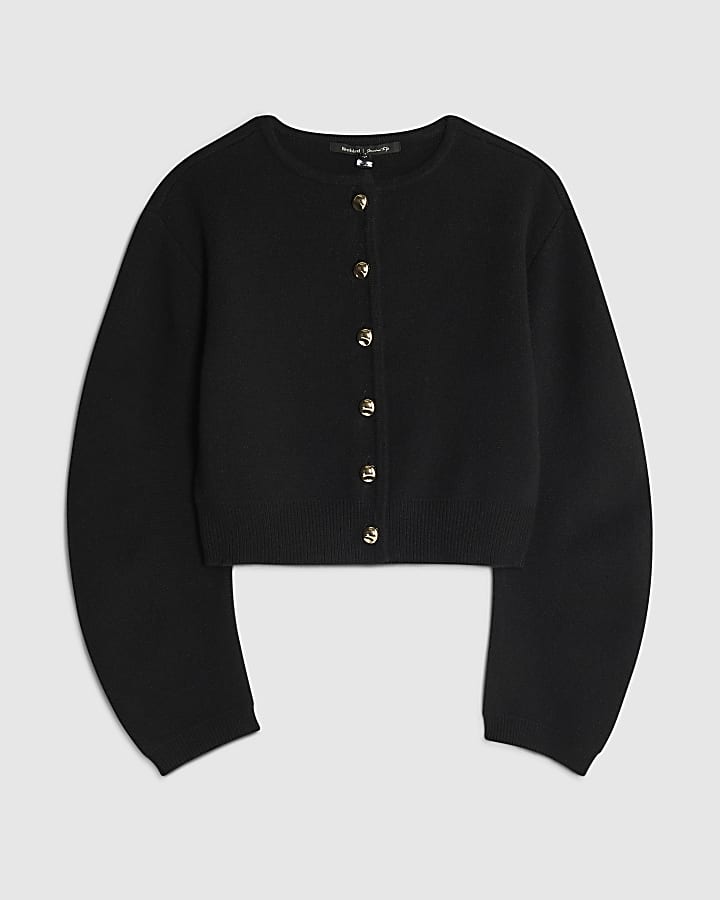 Black Knitted Structured Sleeve Cardigan