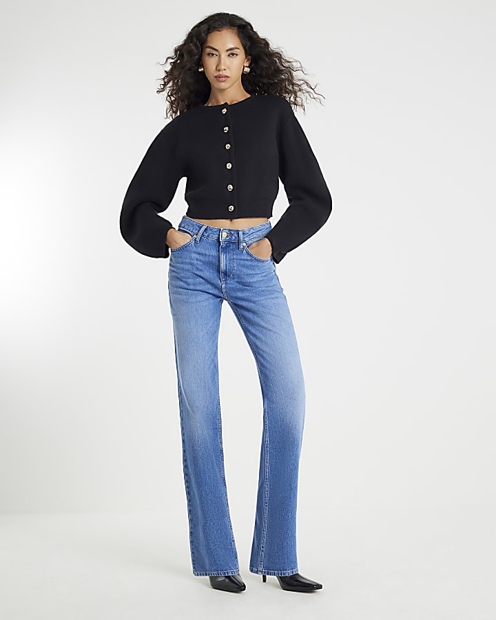 Black Knitted Structured Sleeve Cardigan