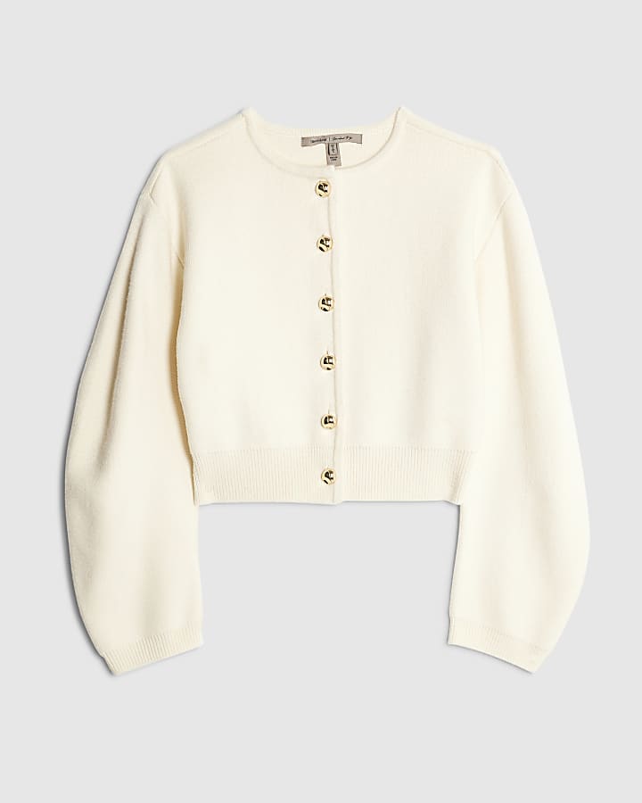 Cream Knitted Structured Sleeve Cardigan
