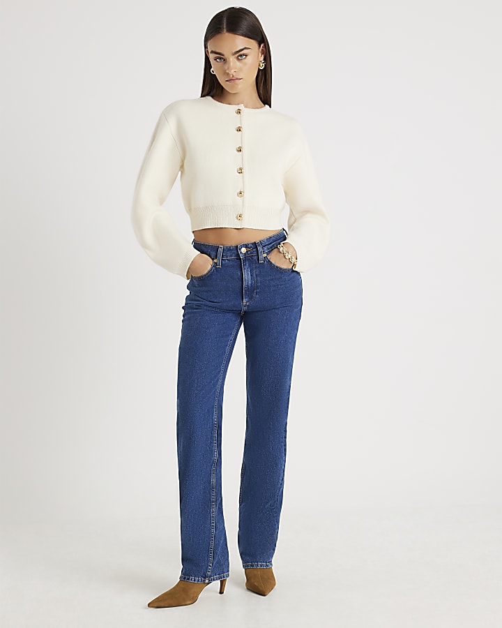 Cream Knitted Structured Sleeve Cardigan