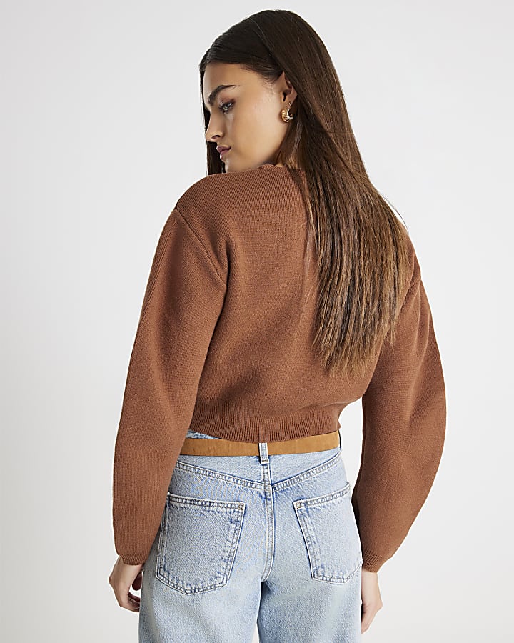 Brown Structured Sleeve Cardigan