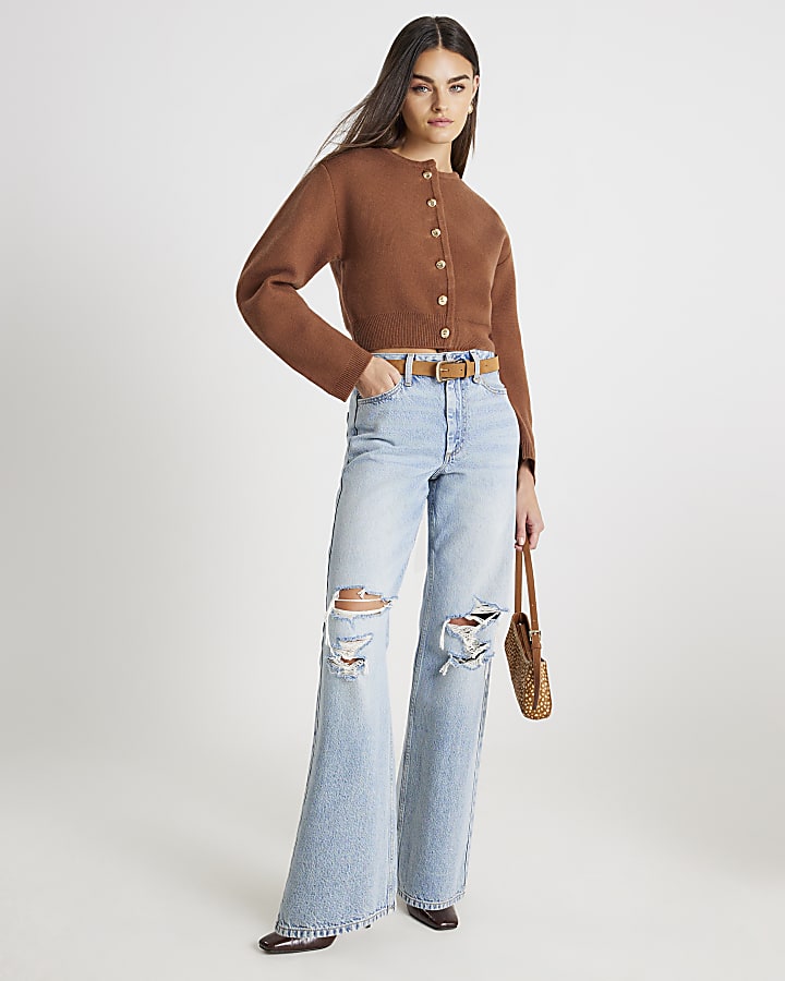 Brown Structured Sleeve Cardigan