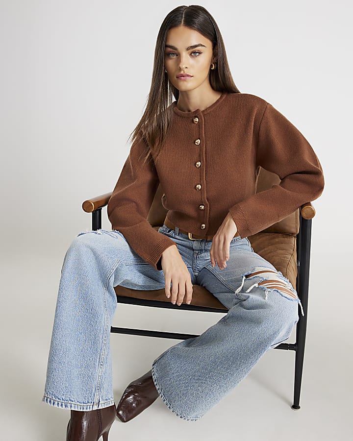 Brown Structured Sleeve Cardigan