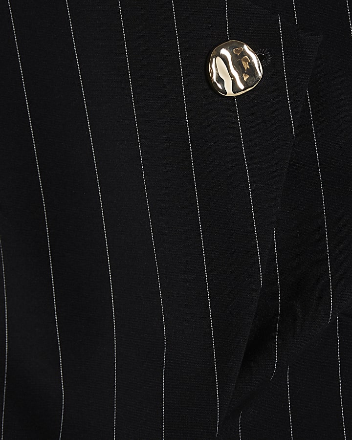 Petite Black Pinstripe Belted Waistcoat