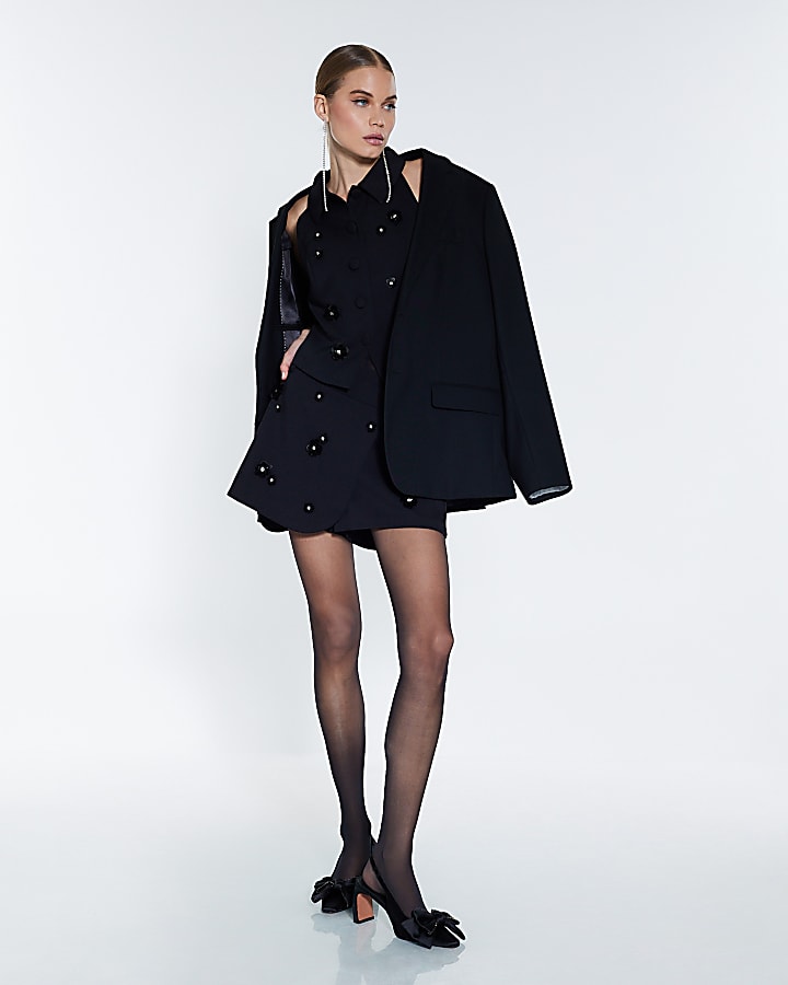 Black Embellished Collared Waistcoat