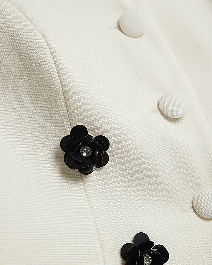 White Embellished Collared Waistcoat