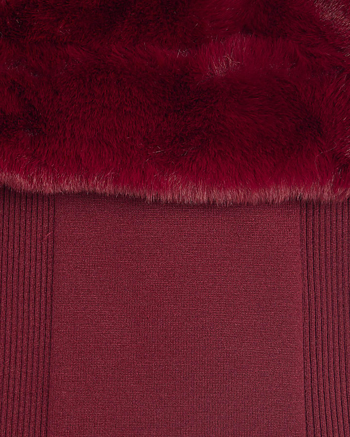 Red Faux Fur Trim Bardot Jumper