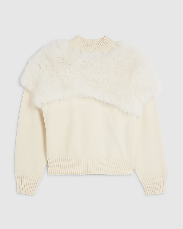 Cream Faux Fur Overlay Jumper