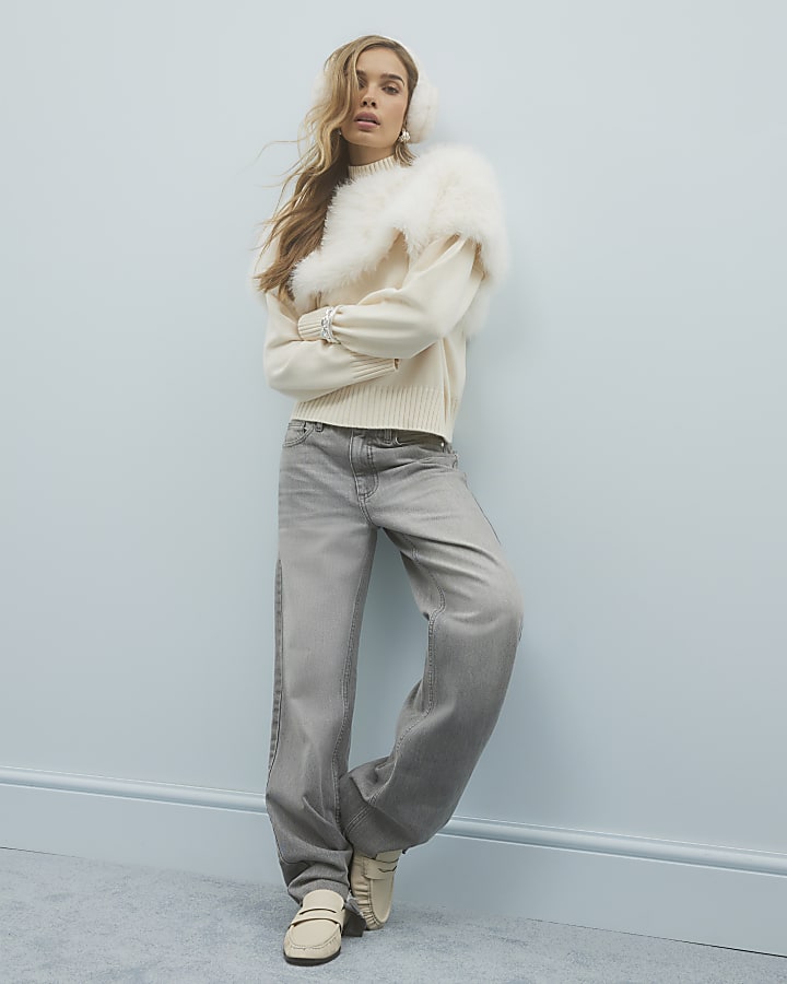 Cream Faux Fur Overlay Jumper