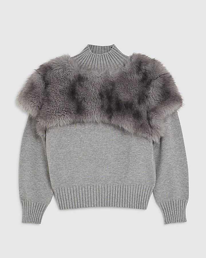Grey Faux Fur Overlay Jumper