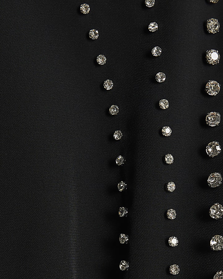 Black Shoulder Pad Studded Mini Dress
