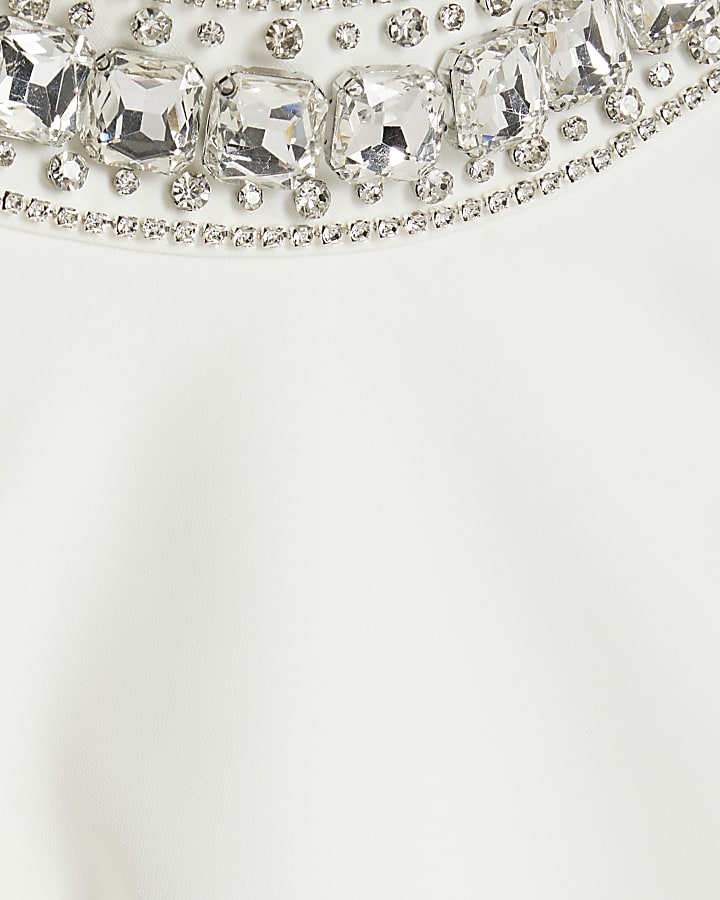 White Halter neck Embellished Mini Dress