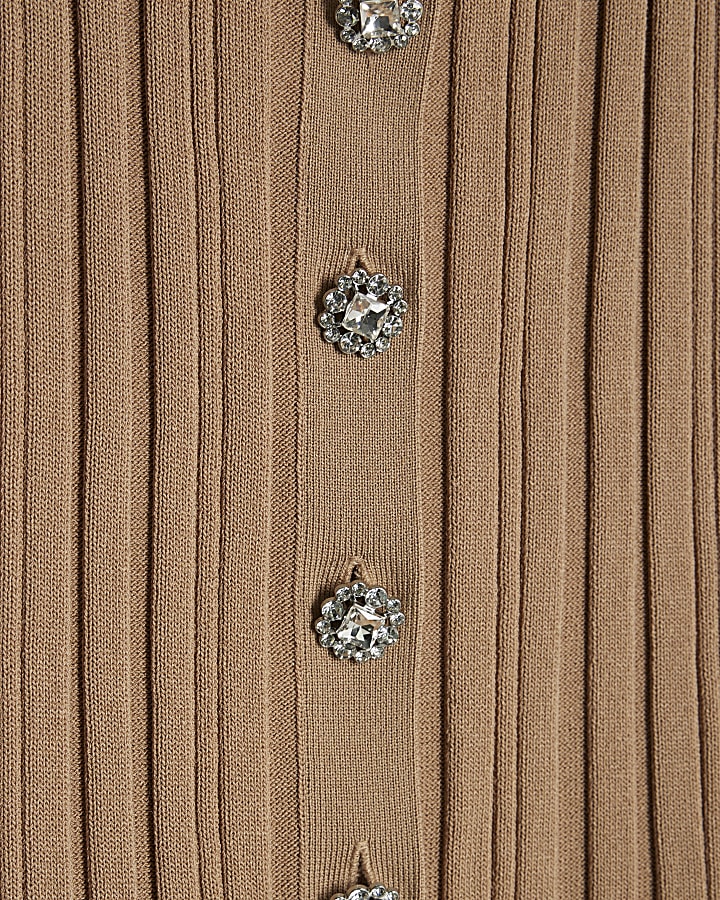 Brown Knit Sleeveless Ribbed Peplum Top