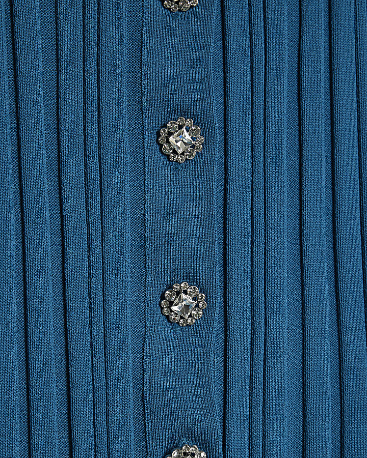 Blue Knit Sleeveless Ribbed Peplum Top