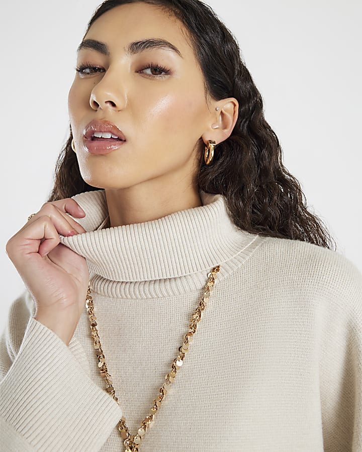 Cream Knit Roll Neck Jumper