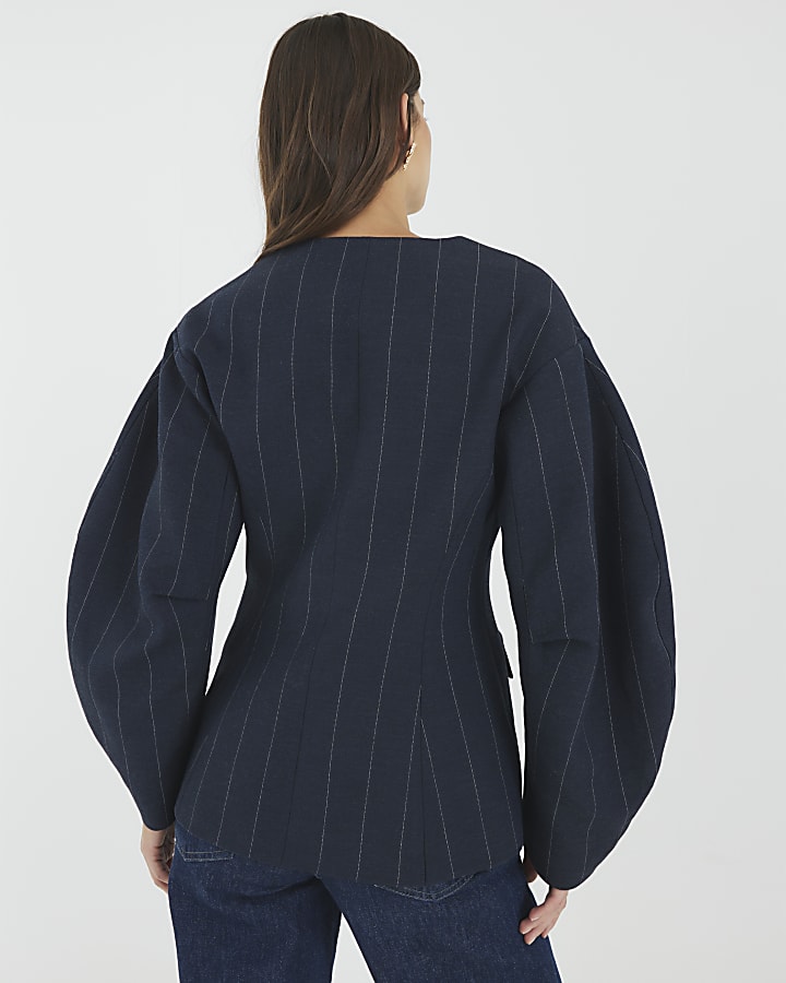 Navy Pinstripe Cocoon Sleeve Blazer