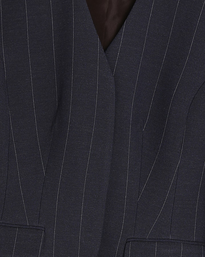 Navy Pinstripe Cocoon Sleeve Blazer