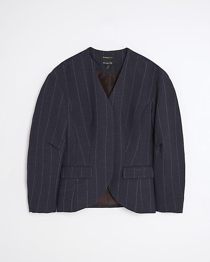Navy Pinstripe Cocoon Sleeve Blazer