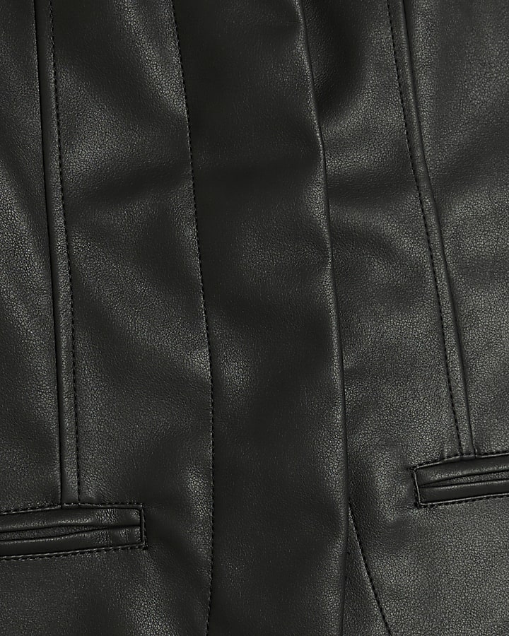 Black Faux Leather Sculpted Blazer