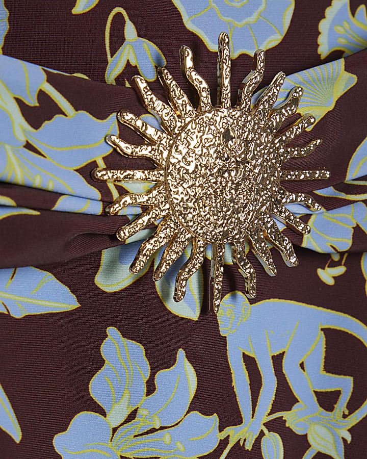 Brown Tropical High Waisted Bikini Briefs