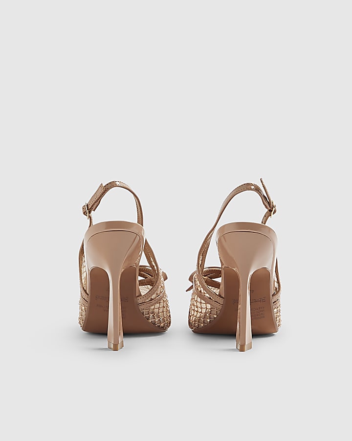 Beige Mesh Bow Sling Back Heels